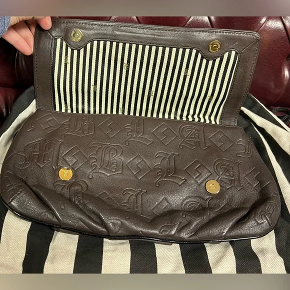 L.A.M.B. Dorset Chocolate Brown Leather Clutch with Faux Snakeskin - Picture 8 of 14